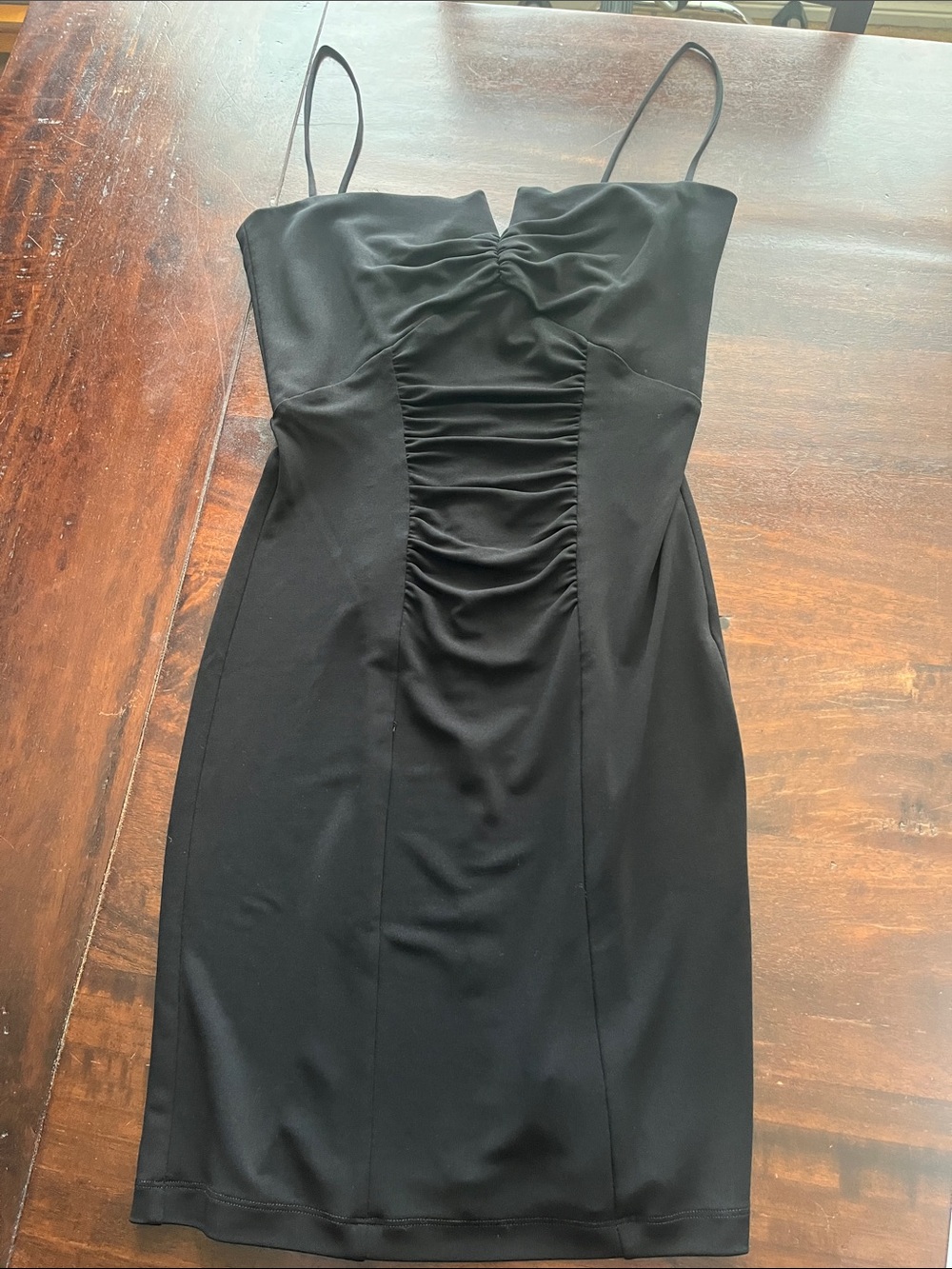 Ruched Black Spaghetti-Strap Mini Dress - Women